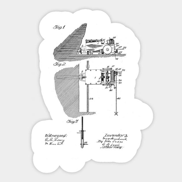 Coal Mining Machine Vintage Patent Hand Drawing Sticker by skstring